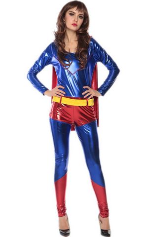 F1734 cosplay supergirl  catsuit costume,it comes with bodysuit with cape